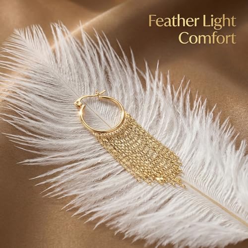 Gold Fringe Earrings for Women - Lightweight Statement Dangle Earrings with Stainless Steel Post, High Polish Long Tassel Drop Jewelry for Prom Wedding - color: Gold