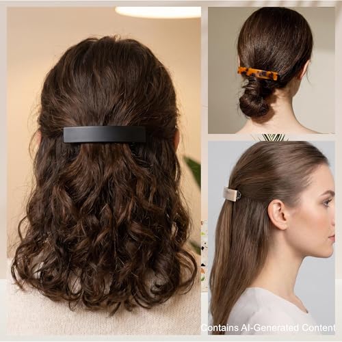 2 Pack French Design Hair Barrettes Tortoise Shell Acetate Celluloid Rectangle Hair Clips for Women - color: Dark Tortoise+Wine