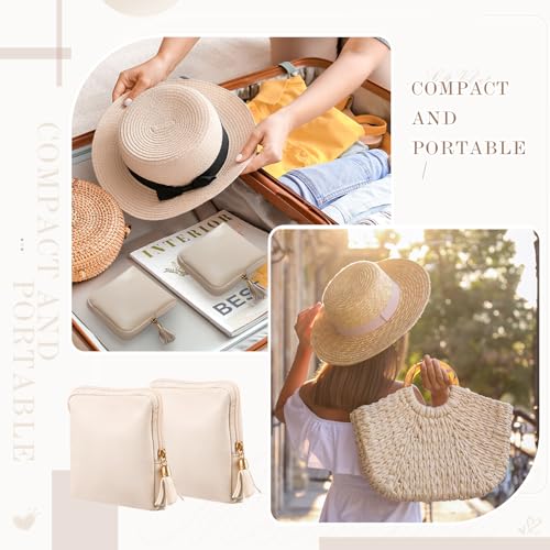 2 Pcs Small Travel Jewelry Case Bridesmaid Gift for Bachelorette Wedding Day, Mini Jewelry Pouch Organizer Bag with Zipper, Portable Waterproof Velvet Jewelries Bag for Rings, Necklaces (Beige)