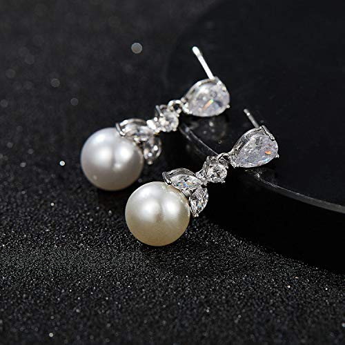 SWEETV Cubic Zirconia Pearl Drop Wedding Earrings for Brides, Ivory Bridal Pearl Earrings for Bridesmaid Jewelry Gift - color: 01.Style 1