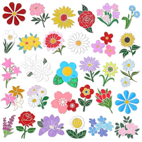 SANNIX 60Pcs Flower Enamel Pins, Bulk Floral Lapel Pins for Backpacks, Cute Spring Flowers Brooch Badges for Clothes Bags Hats Accessories, 30 Styles - style: Flower Pins