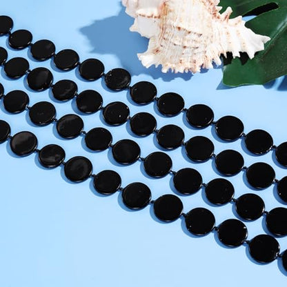 Firstmeet Flat Round Coin Shell Beads Long Knotted Necklace Natural Mother of Pearl Handmade Jewelry For Women - color: Black