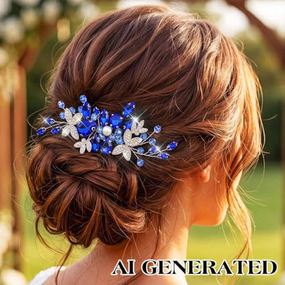Crystal Bridal Hair Comb Silver Leaf Wedding Hair Accessorie | Silver Prom Rhinestone Hair Pieces for Women and Brides