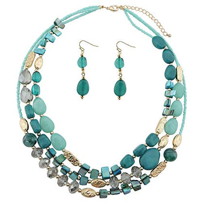 Coiris 3 Multi Layer Shell Glass Beaded Fashion Necklace for Women 21" - color: N0001-teal