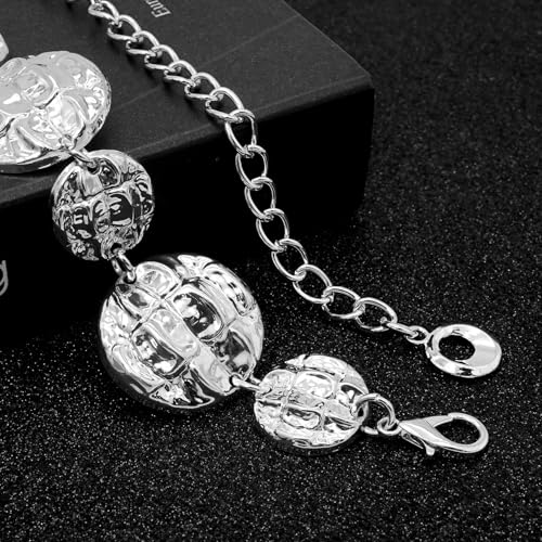 LIMHOO Women's Metal Waist Chain Belts Gold Silver Link Belt for Dresses - color: Circle Silver, size: S: Length 105cm/41.3in