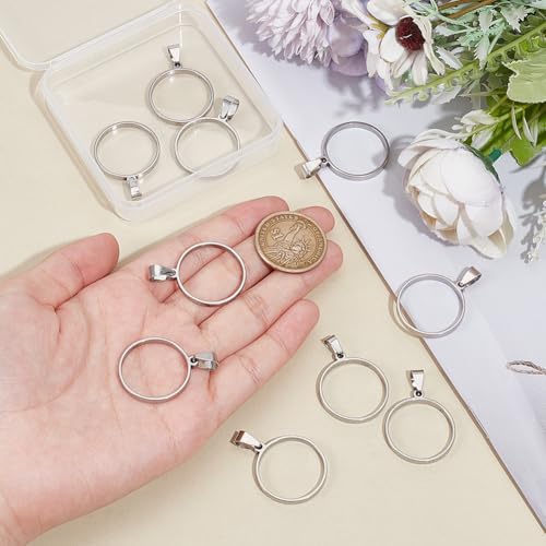 UNICRAFTALE Round Open Back Bezel Pendants Stainless Steel Ring Frame Pendants Geometric Blanks Charms Hollow Frame Pendant Cabochon Settings for Earrings Necklace Bracelet Jewelry Making - color: Stainless Steel Color