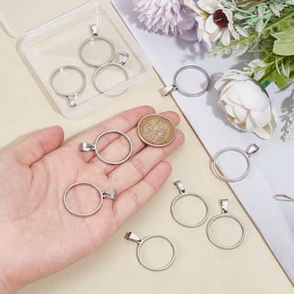 UNICRAFTALE Round Open Back Bezel Pendants Stainless Steel Ring Frame Pendants Geometric Blanks Charms Hollow Frame Pendant Cabochon Settings for Earrings Necklace Bracelet Jewelry Making - color: Stainless Steel Color