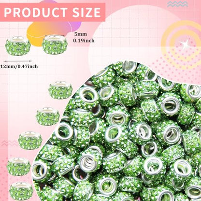 ZYEHXED 200Pcs Green Large Hole Rhinestone Beads, Round, Loose Beads, Craft Bead, DIY Bracelet Necklace Jewelry Making Supplies - color: Green, size: 200pcs
