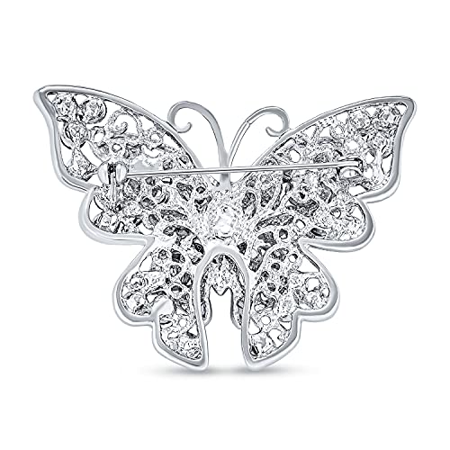Bling Jewelry Large Statement Crystal Accent Yellow Orange Golden Aqua Blue Black Clear Garden Dragonfly Firefly Fluttering Filigree Butterfly Brooch Scarf Pin For Women And Teens Silver Gold Plated - color: Pink