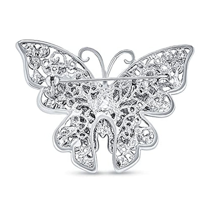 Bling Jewelry Large Statement Crystal Accent Yellow Orange Golden Aqua Blue Black Clear Garden Dragonfly Firefly Fluttering Filigree Butterfly Brooch Scarf Pin For Women And Teens Silver Gold Plated - color: Pink