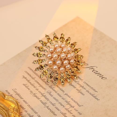 Elegant Big Crystal Ring for Women Gold Stacking Pearl Rhinestone Flower Rings Open Finger Adjustable Crystal Statement Ring Jewelry for Bridal Wedding - color: Crystal 2-gold