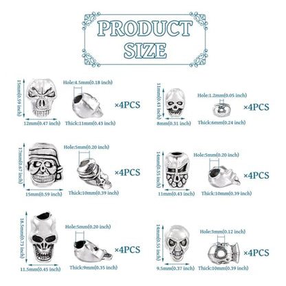 Elecrelive 28Pcs Antique Silver Skull Beads Halloween Skeleton Head Beads 7 Styles Gothic Charms for Necklace Bracelets Earrings Jewelry Making - color: Tibetan Silver