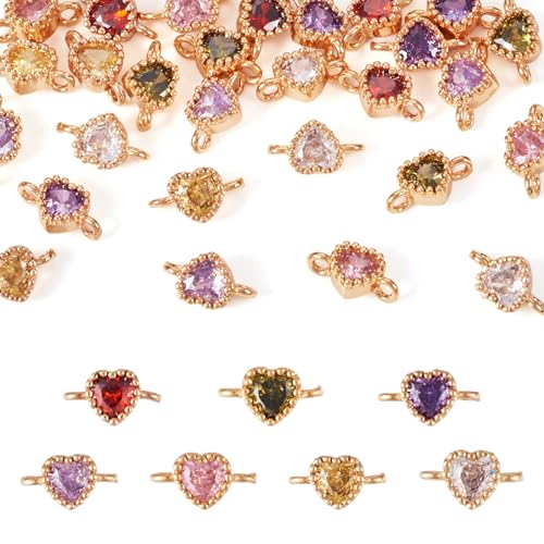 Elecrelive Crystal Heart Charms Rhinestone Heart Pendants Valentine Charms for Necklace Bracelet Earring Wedding Jewelry - color: 7 Colors Zirconia