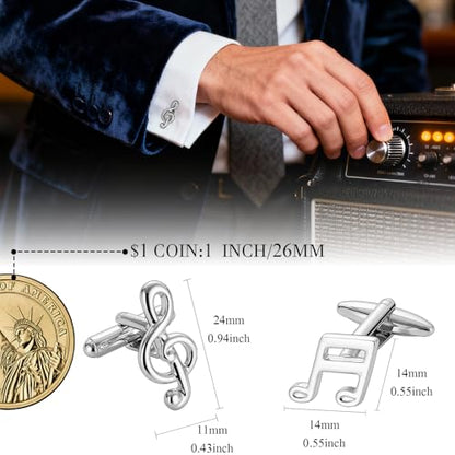 HAWSON Various Unique Cuff Links Mens, Animal/Tactical/Music/Holiday/Cufflinks, Themed Wedding Dinner Party Gift Suit Accessories - style: Musical Notes Treble Clef