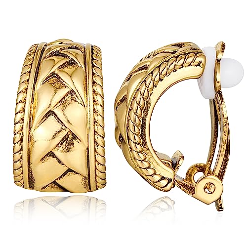 LILIE&WHITE Antique Gold Clip On Hoop Earrings for Women Non Pierced Clip on Earrings with Interwoven Textured Jewelry Gifts - color: EH21291A