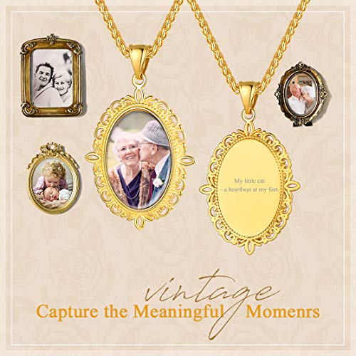 Custom4U Personalized Photo Necklace - Custom Heart/Oval/Round Charm Necklaces with Picture + Chain Adjustable - Stainless Steel/Acrylic Pendant Memorial Jewelry Christmas Gifts for Women - color: E-Gold Color