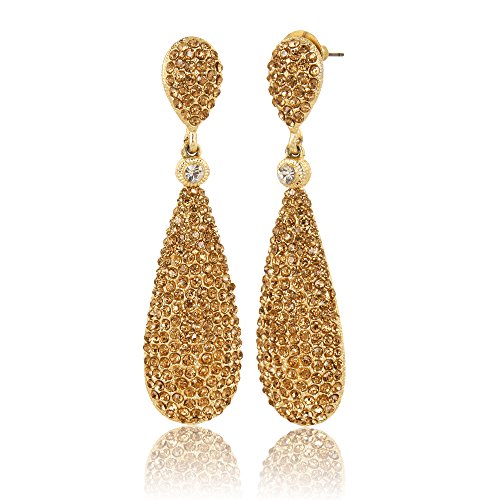 Moonstruck Costume Jewelry Women's Champagne Diamond Golden Dangle Drop Earrings - color: Light Coloured Topaz