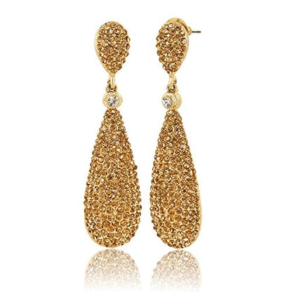 Moonstruck Costume Jewelry Women's Champagne Diamond Golden Dangle Drop Earrings - color: Light Coloured Topaz