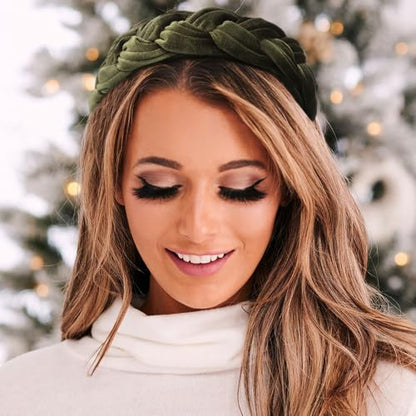 DRESHOW Velvet Braided Headband Women Hair Hoop Elastic Hair Bands Fashion Headbands for Women - color: 1 Pc Velvet Hair Hoop: Army Green