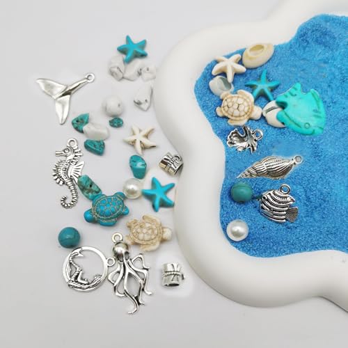 Julie Wang 422PCS Mixed Beach Ocean Jewelry Making Kit, Man-made Turquoise Starfish Turtle Beads Charm & Antique Silver Alloy Sea Animal Pendants, for Bracelet Necklace Earring Craft DIY Supplies - color: Style C-422PCS