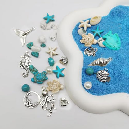 Julie Wang 422PCS Mixed Beach Ocean Jewelry Making Kit, Man-made Turquoise Starfish Turtle Beads Charm & Antique Silver Alloy Sea Animal Pendants, for Bracelet Necklace Earring Craft DIY Supplies - color: Style C-422PCS