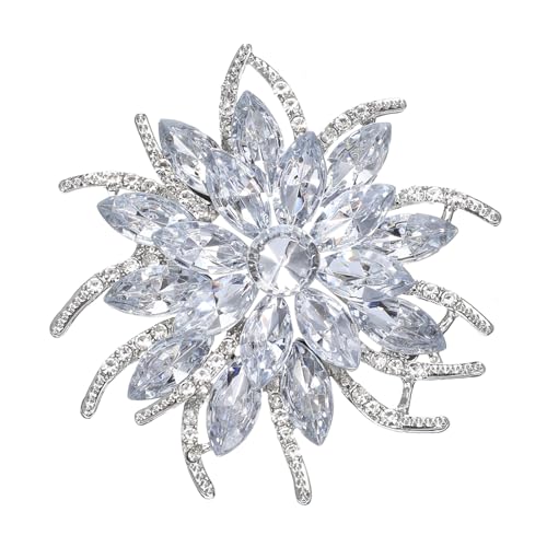 Crystal Flower Brooch Pin for Women Men, Rhinestone Lapel Pin for Suit | Elegant wedding party dress lapel pin, also fits coat hat scarf bag. gift for Valentine's Day Mother's Day Christmas