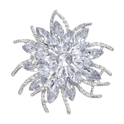 Crystal Flower Brooch Pin for Women Men, Rhinestone Lapel Pin for Suit | Elegant wedding party dress lapel pin, also fits coat hat scarf bag. gift for Valentine's Day Mother's Day Christmas