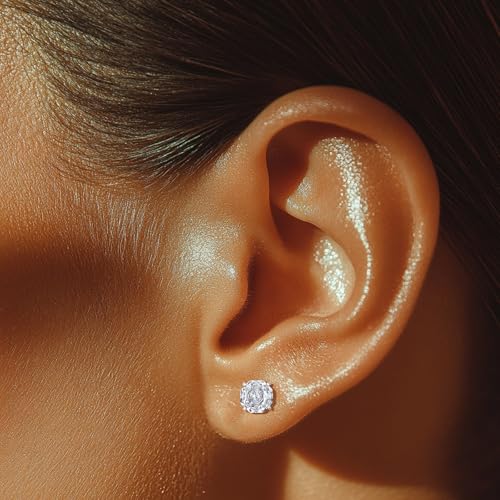 Zircon Flat Back Screw Hypoallergenic Surgical Steel Stud Earrings - color: Ice White, size: 1ct - 0.24 Inch (6mm), None Gift Box