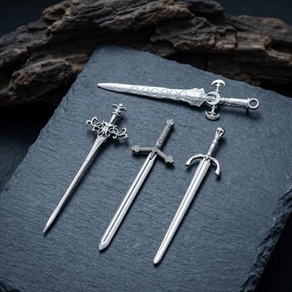 Sword Hair Pin Set, 4 Pcs Gothic Viking Hair Accessories for Women Medieval Hairs Sticks Fantasy Renaissance Hairs Jewelry Cosplay Hairpins Retro Metal Chopsticks Viking Themed Halloween Gifts