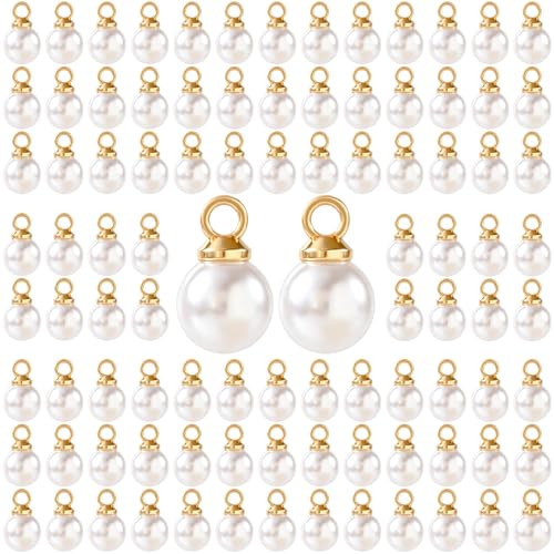 100pcs Pearl Charms, 6mm Faux Pearl Charms for Jewelry Making, Glossy PearlPendant Beads for Bracelets, Necklace, Earrings, DIY Crafts