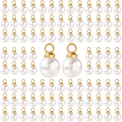 100pcs Pearl Charms, 6mm Faux Pearl Charms for Jewelry Making, Glossy PearlPendant Beads for Bracelets, Necklace, Earrings, DIY Crafts