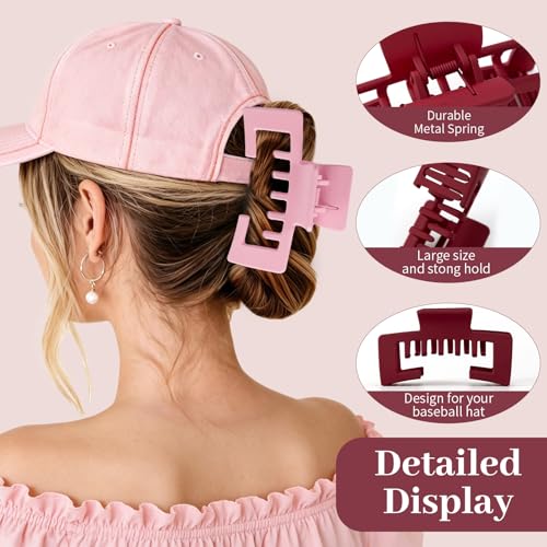 4 Pack Hat Claw Clips for Women, 4.1 Inch Large Hair Clips for Thick Hair | 2-in-1 Cute Hair Claw Clips Strong Hold Jaw Clips for Daily Styling, Baseball Cap & Trucker Hat, Rose Pink (Patent Pending) - color: Rose Pink