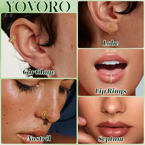 Cartilage Hoop Earrings 16G Surgical Steel Conch piercing jewelry | 4Pcs,8mm/10mm/12mm, Stacked Clicker, Double Hoop, Tragus Helix Piercing Jewelry - color: Gold, size: 10mm