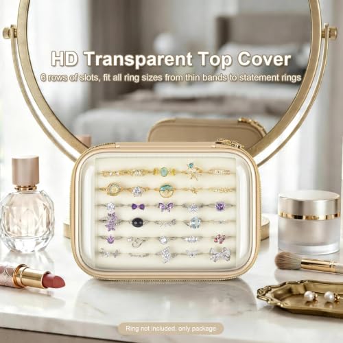 PAIYULE Ring Organizer Box with Clear Top for 30+ Pcs, 6-Row Velvet Display | 6-Row Velvet Insert, Holds 30+ Rings, EVA Hard Shell, Case Only, For Vanity Display & Travel, Rose Gold - color: Rose Glod