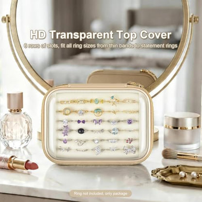 PAIYULE Ring Organizer Box with Clear Top for 30+ Pcs, 6-Row Velvet Display | 6-Row Velvet Insert, Holds 30+ Rings, EVA Hard Shell, Case Only, For Vanity Display & Travel, Rose Gold - color: Rose Glod