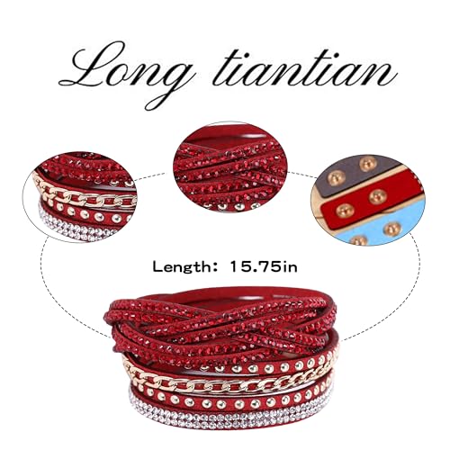 Long tiantian Leather Wrap Bracelets for Women Boho Multi Layered Bracelets Western Jewelry Hot Pink Accessories Birthday Gifts - color: 2287 red
