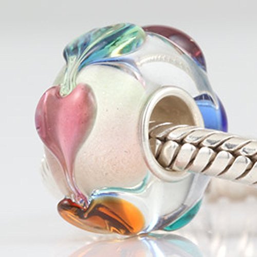 Lampwork Murano Charm 925 Sterling Silver Glass Bead Flower Pendant Leaf for DIY Charms Bracelet