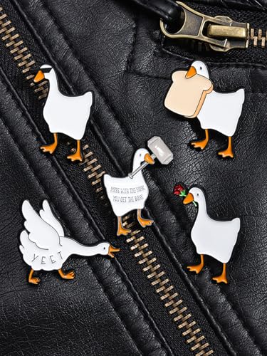 Cartoon Animal Enamel Brooch Set Cute Butterfly Duck Cat Lapel Pins for Backpacks Jacket Decoration Gifts for Friends - style: Goose
