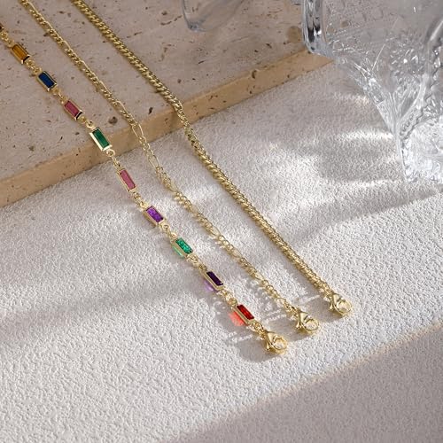Ankle Bracelets for Women 14K Gold/Silver Plated Cross Heart Bead Anklet Waterproof Adjustable Chain Non Tarnish Cute Boho Trendy Dainty Summer Beach Foot Jewelry Gift for Her - style: 3 Layered Cuban&Figaro-GD