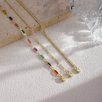 Ankle Bracelets for Women 14K Gold/Silver Plated Cross Heart Bead Anklet Waterproof Adjustable Chain Non Tarnish Cute Boho Trendy Dainty Summer Beach Foot Jewelry Gift for Her - style: 3 Layered Cuban&Figaro-GD