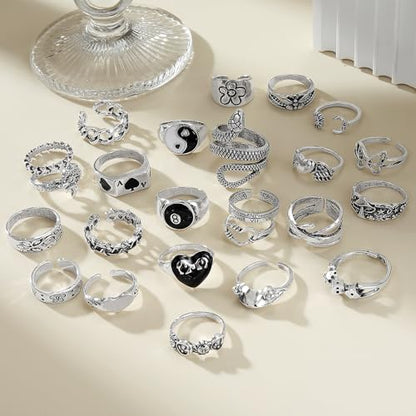 KISS WIFE Gothic Jewelry Set for Women, Necklace Earrings Rings Bracelet | Vintage silver-tone necklaces, earrings, rings and a chain bracelet feature snake, heart, butterfly and dagger designs.
