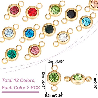 UNICRAFTALE 304 Stainless Steel Golden Rhinestone Connector Charm Flat Round Links Charms Double Loop Ring Charm Necklace Bracket Charms for Jewellery Making - color: 12 Color