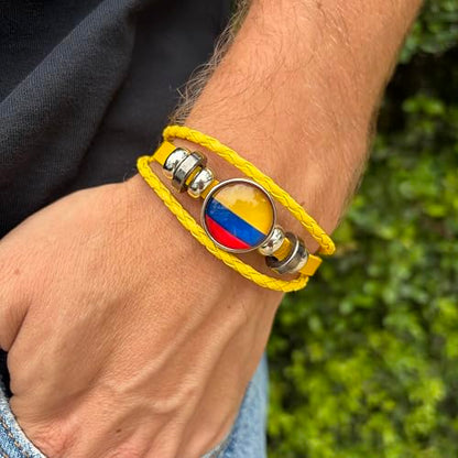 World Cup National Team Soccer Fan Bracelet – Faux Leather – Sports Fashion Jewelry - color: Colombia Yellow