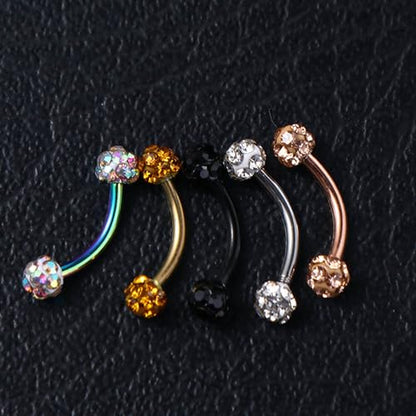 16G Stainless Steel Body Piercing Jewelry, Rhinestone Curved Barbell Eyebrow Rings, Curved Eyebrow Rings Button Ring - color: silver