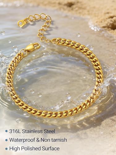 PROSTEEL Ankle Bracelets for Women, Silver/Gold/Black, Waterproof Anklets | Waterproof, Stainless Steel, Summer Beach Jewelry, Durable & No Tarnish, Come with Gift Box, 8-10.5" Adjustable, Plus Size - color: A: gold-thick cuban chain-6mm