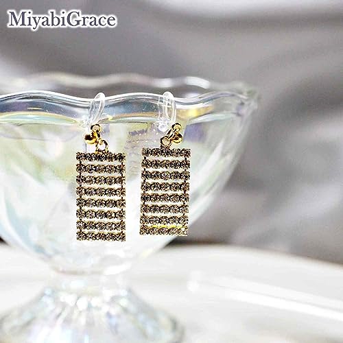 Dangle Silver Invisible Clip On Earrings for Women Not Pierced Gold Crystal Rhinestone Comfortable Hoop Fringe Long Chain Clip On Earrings - color: Rectangular Gold