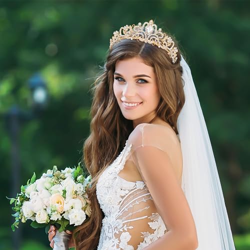 TAROSE Tiaras for Women, Birthday Crown and Sash for Girls | Birthday Sash Sunglasses Outfit, Birthday Gift for Women Girls, Goddess Crown Bride/Halloween/Prom/Party/Costume - color: 1 B. Gold+white