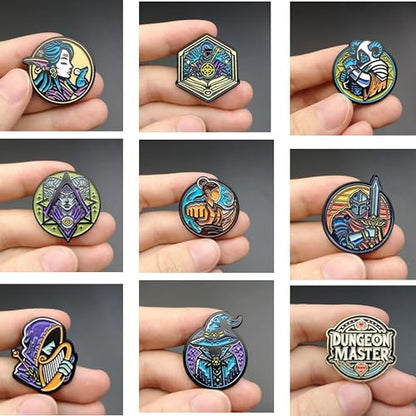 D&D 5E Enamel Pins Set of 15 - Fantasy RPG Badge Collection for Dungeon Masters & Players | Dungeons and dragons,TRPG Lovers With D2 coin - D20 Dice, Character Class, DM Pins