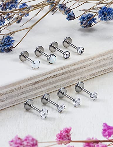 20G 18G 16G Push in Theadless Nose Rings Studs Hypoallergenic Lip Labret Jewelry Flat Back Nose Stud Stainless Steel Cartilage Helix Tragus Earrings for Women Men 6mm 7mm 8mm Bars Diamond 3mm - color: A:20G-Push in-Bar 6mm