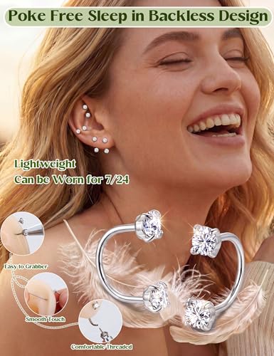 ORAZIO Half Huggie Earrings Jacket Pack for Women Backless Hoop Earring 18G | Hypoallergenic Surgical Steel Arc Hoop Backless No Back Stacks Set Small CZ Screwback Studs Jewelry Gift for Women Men Trendy - color: Silver Plated-Style1 CZ